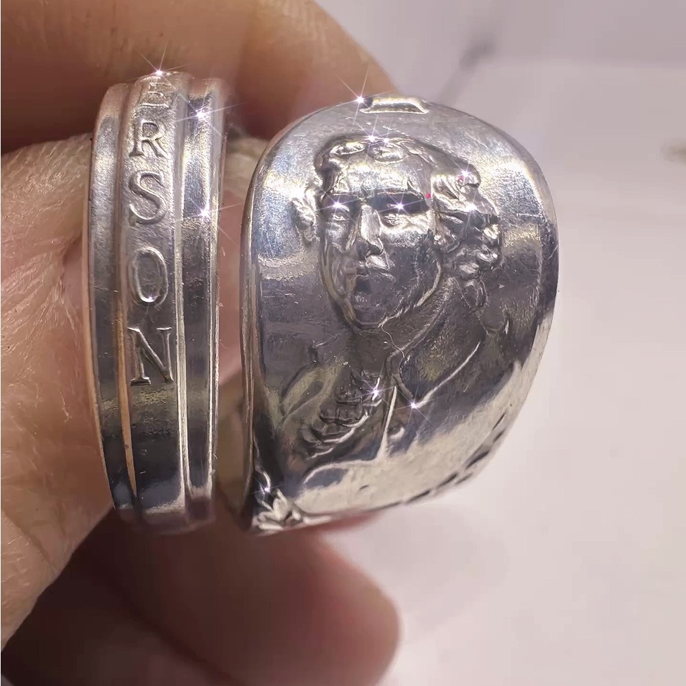 Artisan Vintage spoon ring Engraved Portrait Thomas Jefferson pick your size